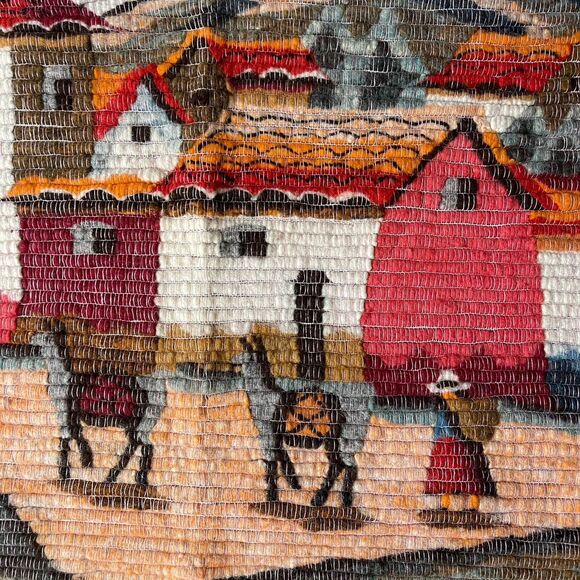 Peruvian Folk Art Hand Woven Tapestry Wall Hanging Andes Vintage 35x28 Fiber Art - Picture 3 of 10